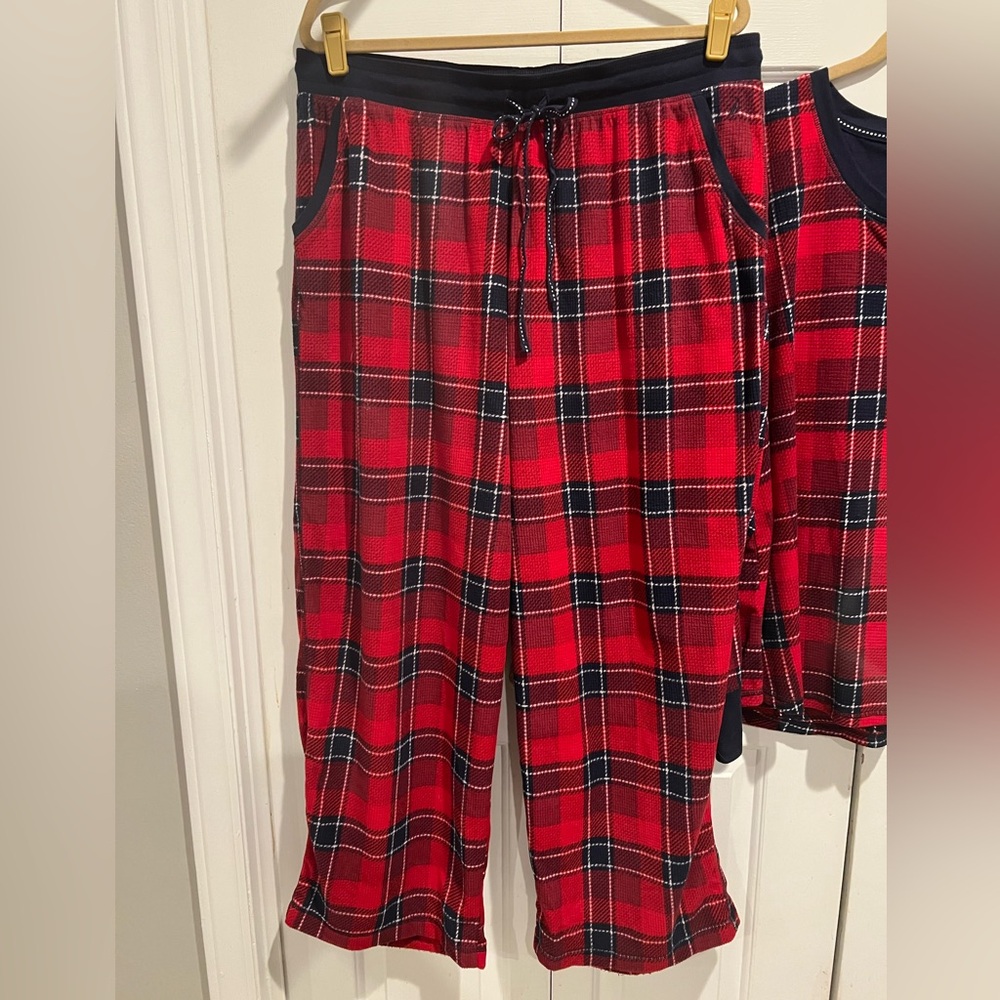 SOFT❤️2 Pc Nautica Red & Navy Blue Plaid Sleepwear Set - Picture 7 of 11